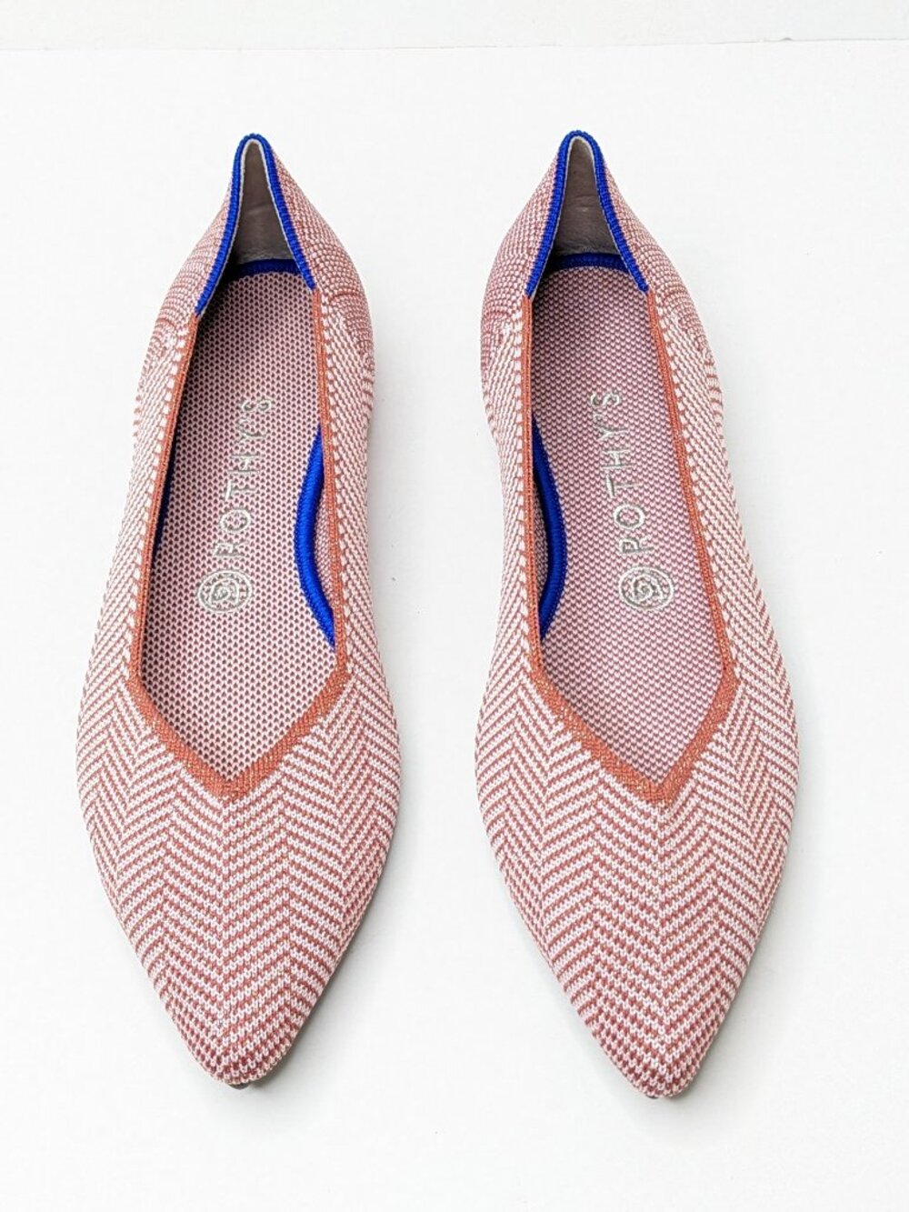 Rothy's The Point Pointed Toe Ballet Flats Metallic Herringbone Knit Womens 9.5